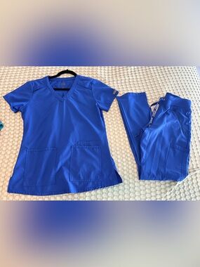 Med Couture Royal Blue Scrub Top and Pants Set x 2